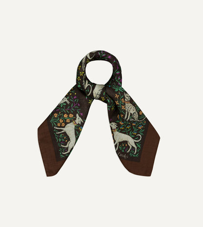 Drake's Brown Unicorn Print Wool-Silk Bandana