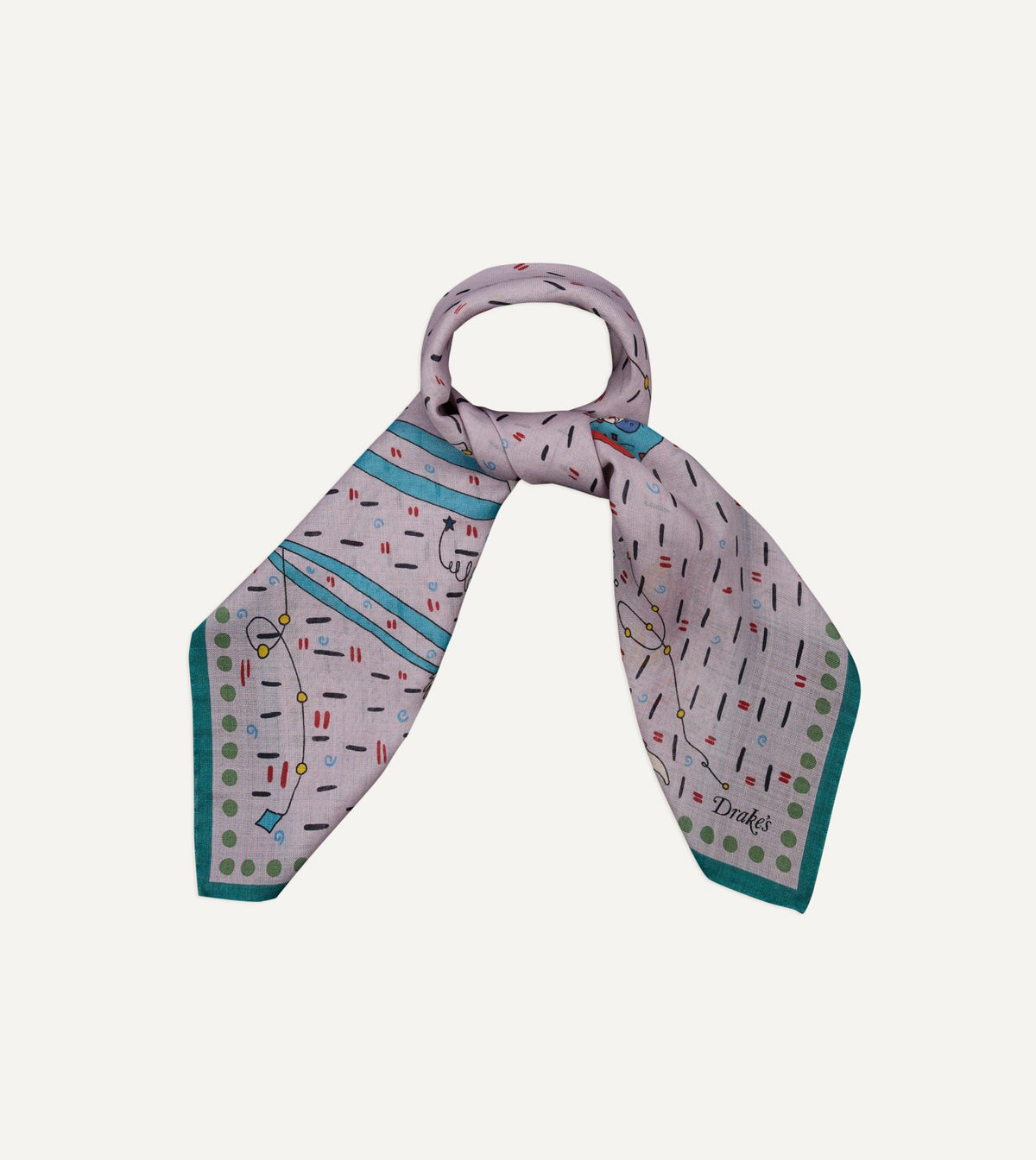 Drake's Lilac Acrobat Print Wool-Silk Bandana