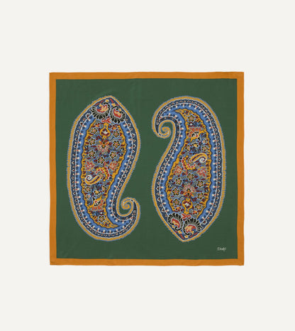 Drake's Green Jumbo Paisley Print Silk Bandana