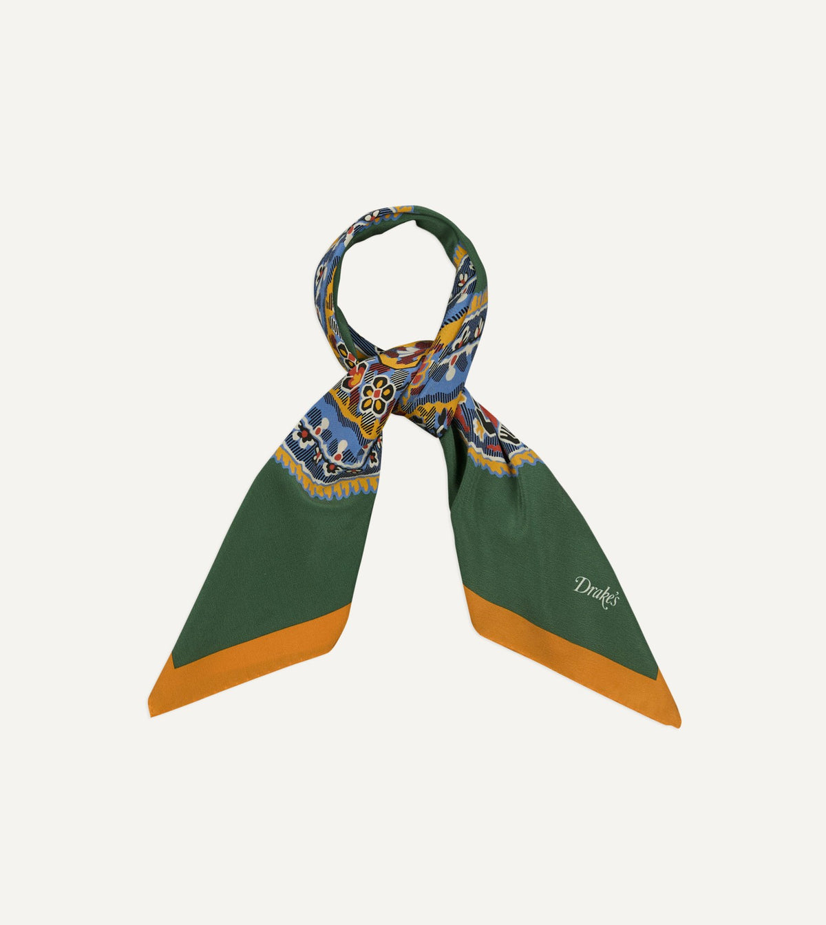 Drake's Green Jumbo Paisley Print Silk Bandana