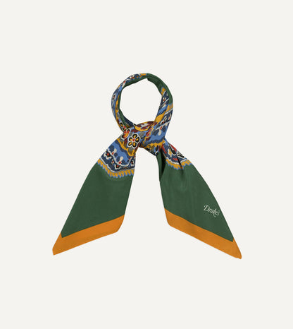 Drake's Green Jumbo Paisley Print Silk Bandana