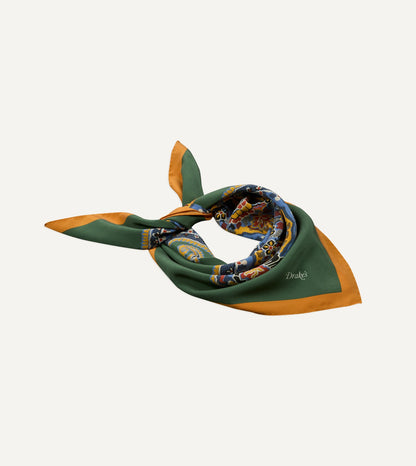Drake's Green Jumbo Paisley Print Silk Bandana
