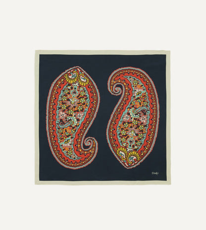 Drake's Navy Jumbo Paisley Print Silk Bandana