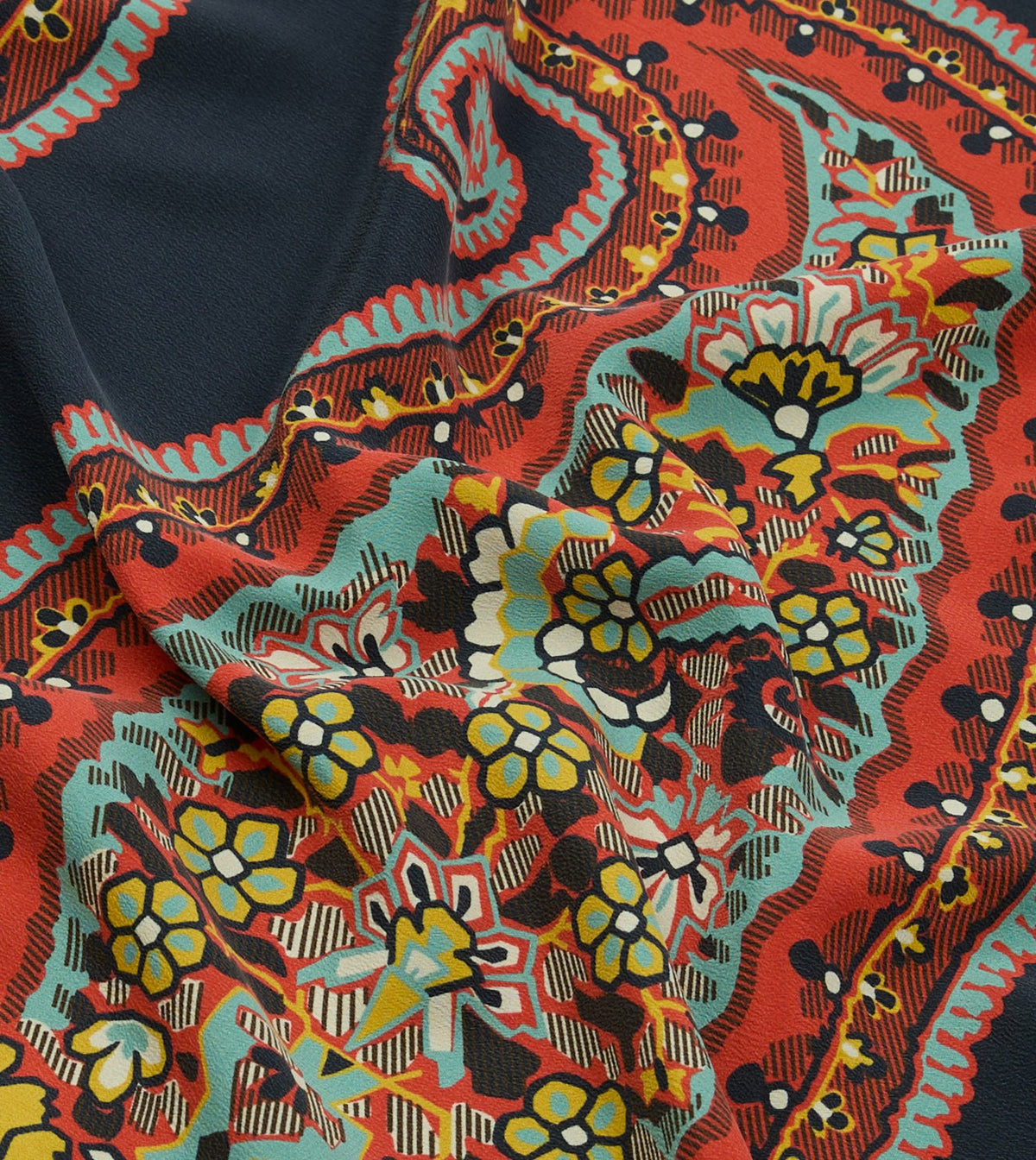 Drake's Navy Jumbo Paisley Print Silk Bandana
