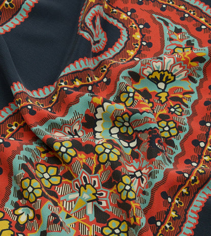 Drake's Navy Jumbo Paisley Print Silk Bandana