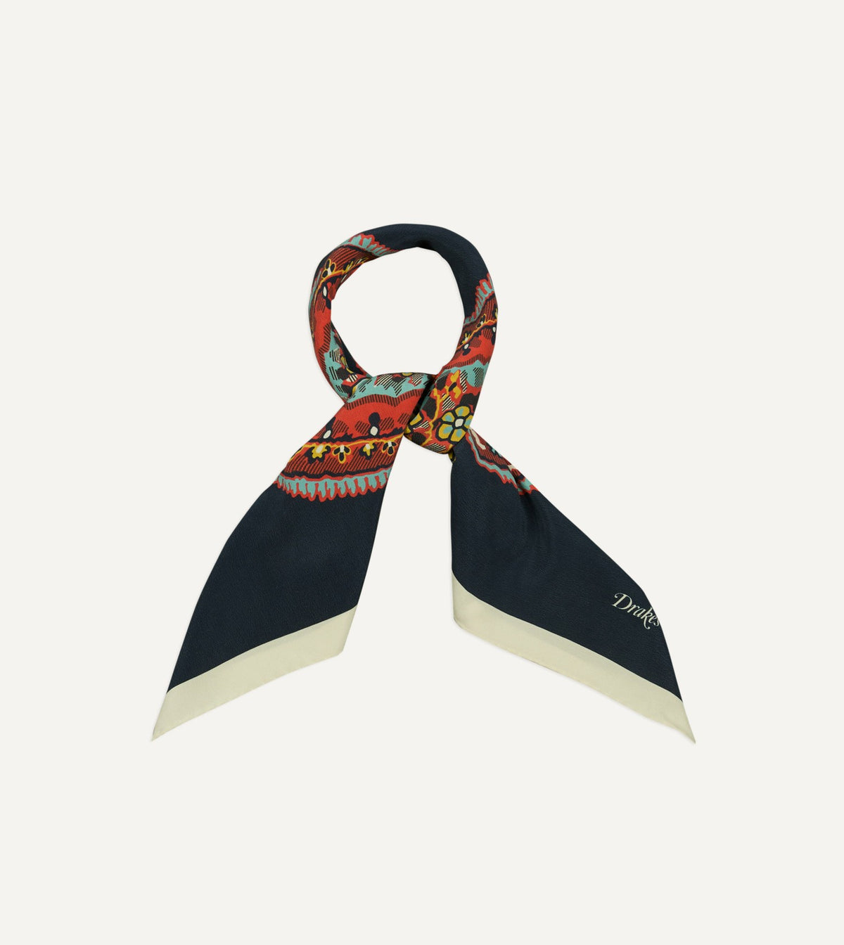 Drake's Navy Jumbo Paisley Print Silk Bandana