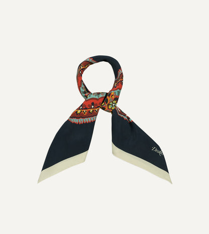 Drake's Navy Jumbo Paisley Print Silk Bandana