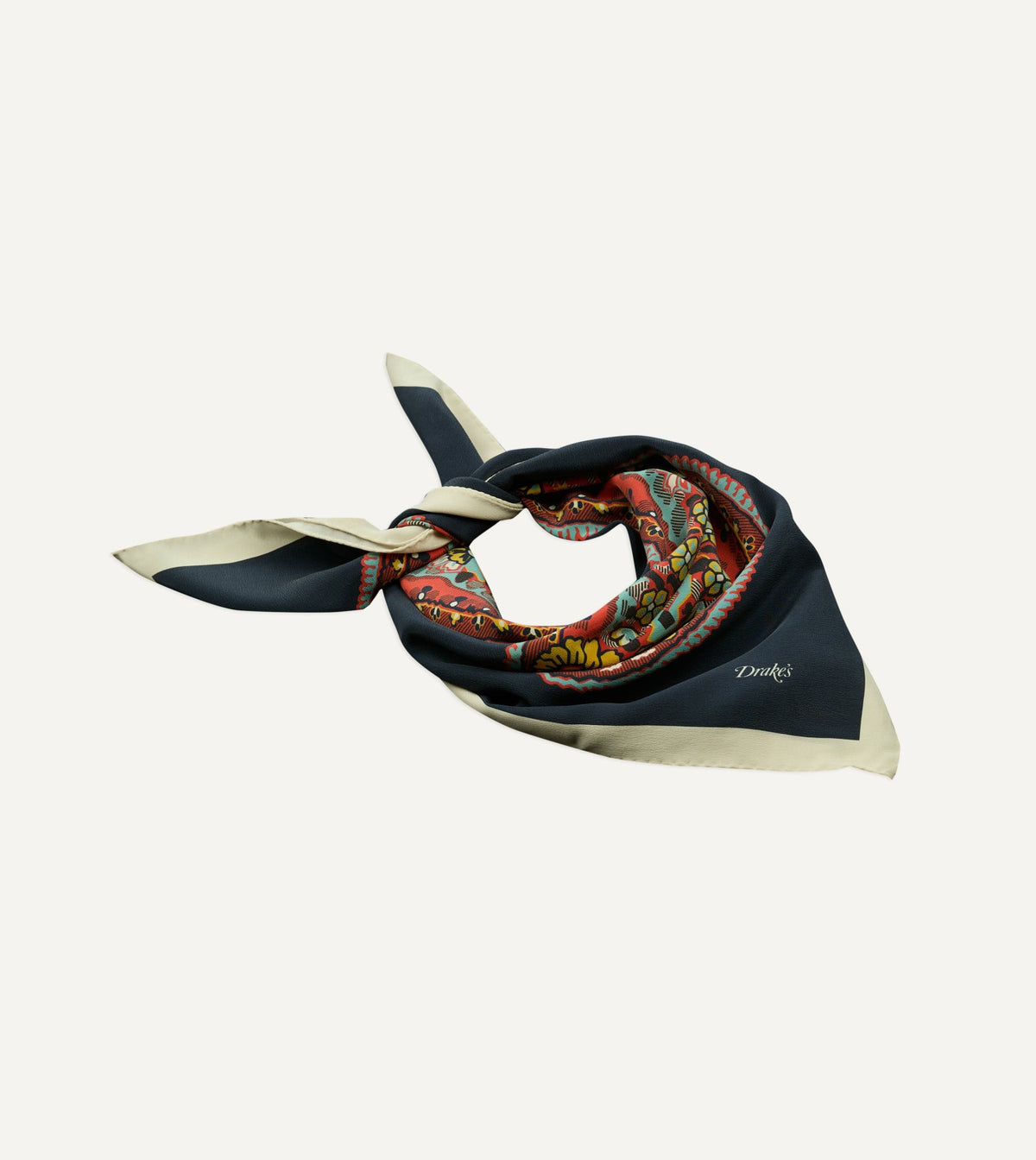 Drake's Navy Jumbo Paisley Print Silk Bandana