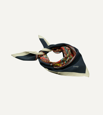 Drake's Navy Jumbo Paisley Print Silk Bandana