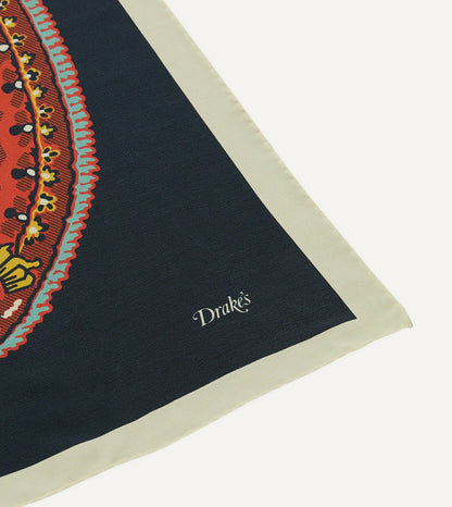 Drake's Navy Jumbo Paisley Print Silk Bandana