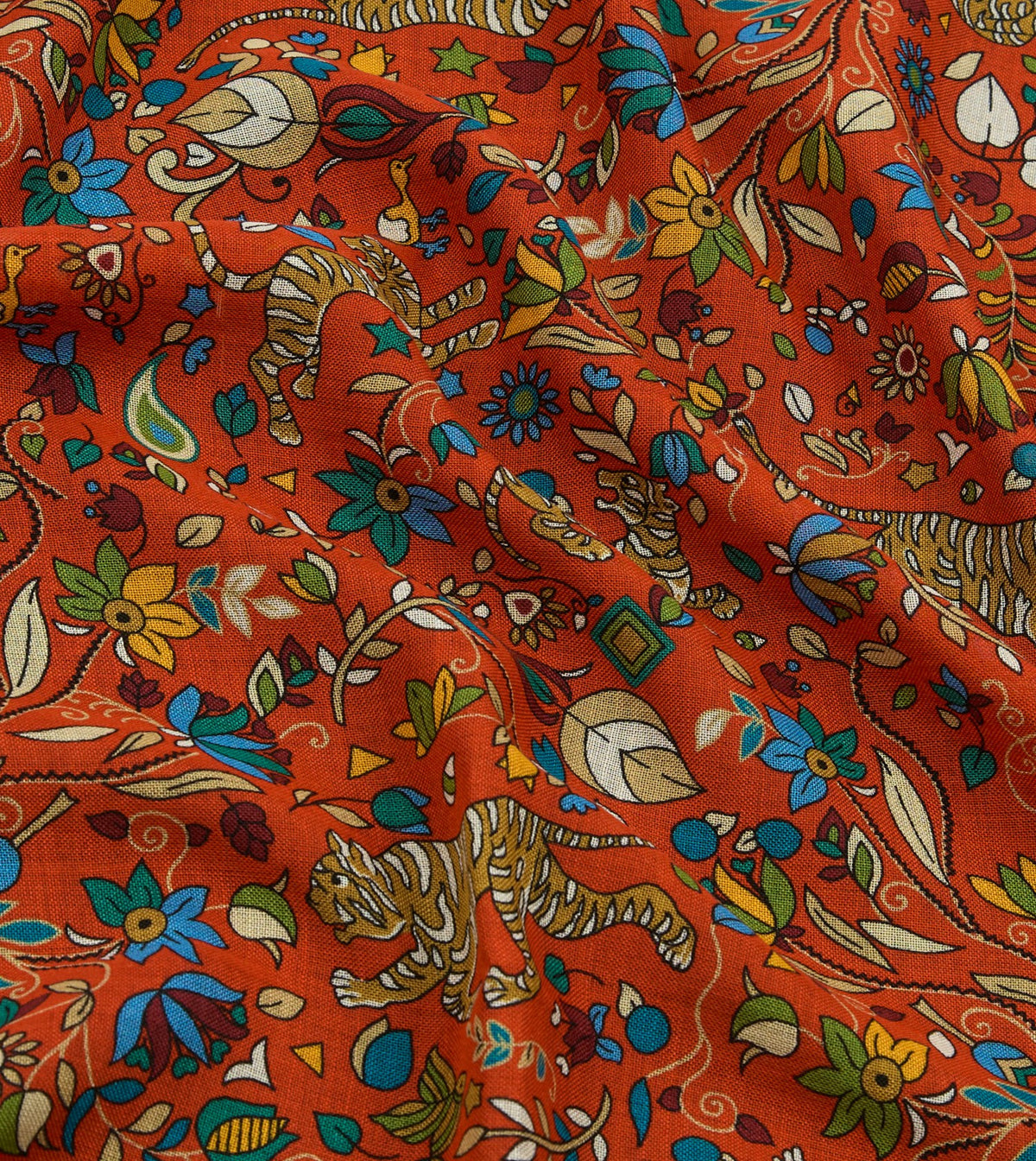 Drake's Red Tiger Garden Print Wool-Silk Bandana