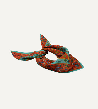 Drake's Red Tiger Garden Print Wool-Silk Bandana