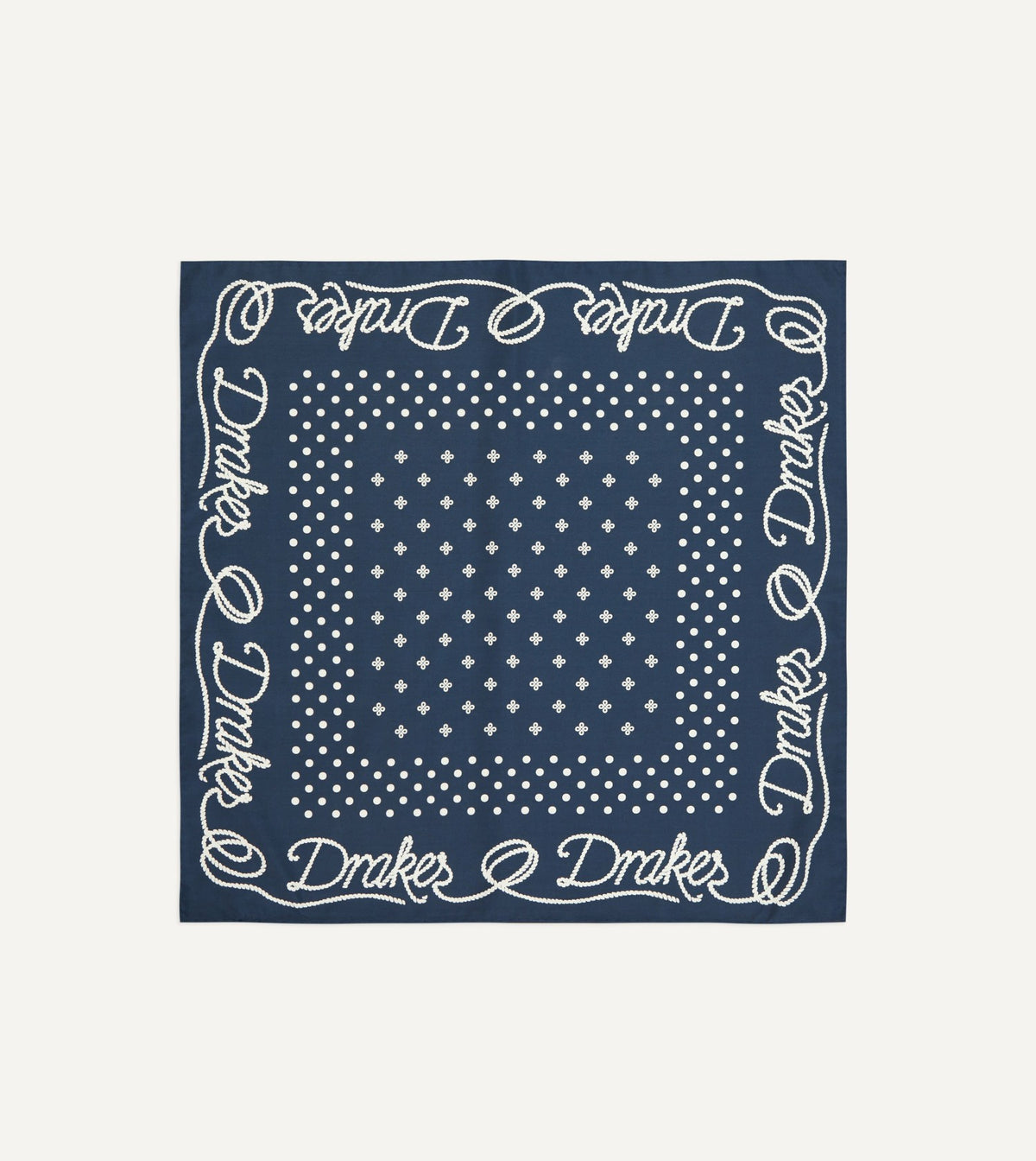Drake's Navy Rope Border Print Silk Bandana