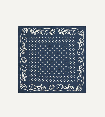 Drake's Navy Rope Border Print Silk Bandana