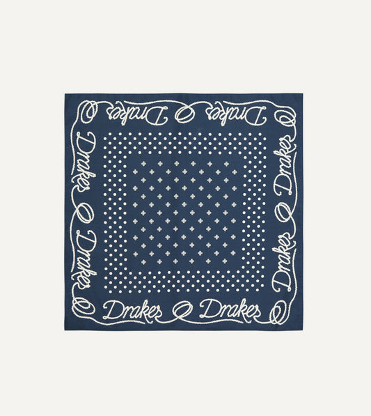 Drake's Navy Rope Border Print Silk Bandana
