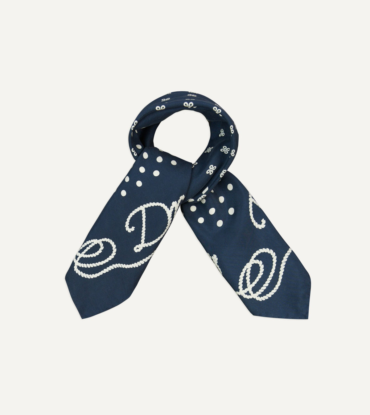 Drake's Navy Rope Border Print Silk Bandana