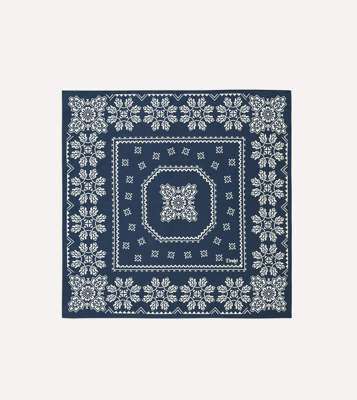 Drake's Navy Traditional Print Silk Bandana