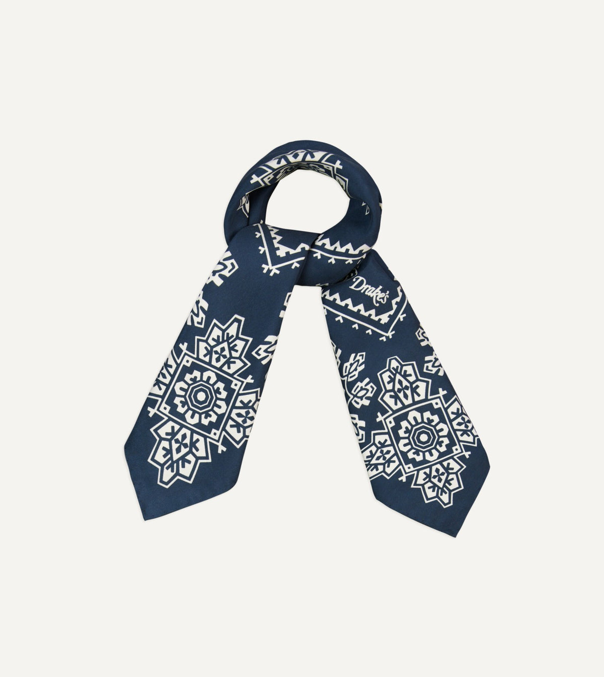Drake's Navy Traditional Print Silk Bandana