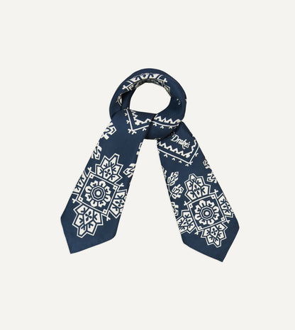 Drake's Navy Traditional Print Silk Bandana