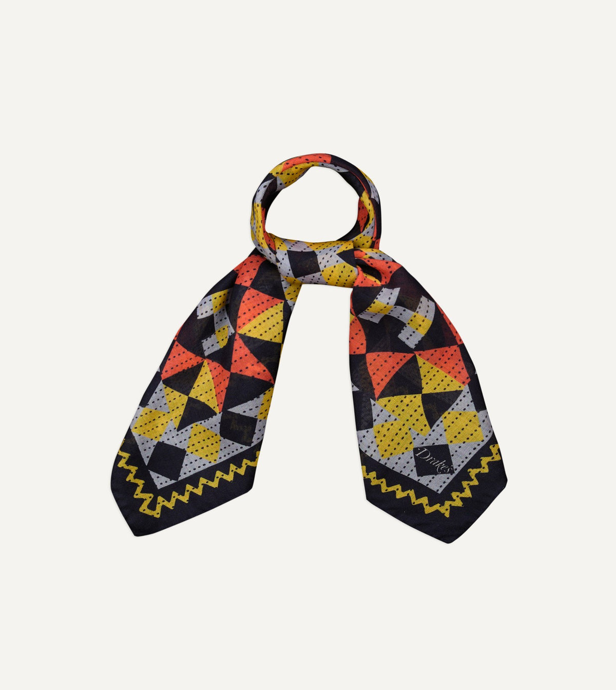 Drake's Navy Patchwork Print Wool-Silk Bandana