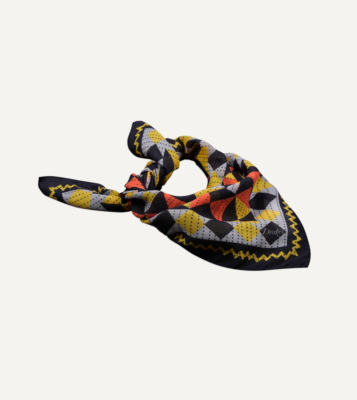 Drake's Navy Patchwork Print Wool-Silk Bandana