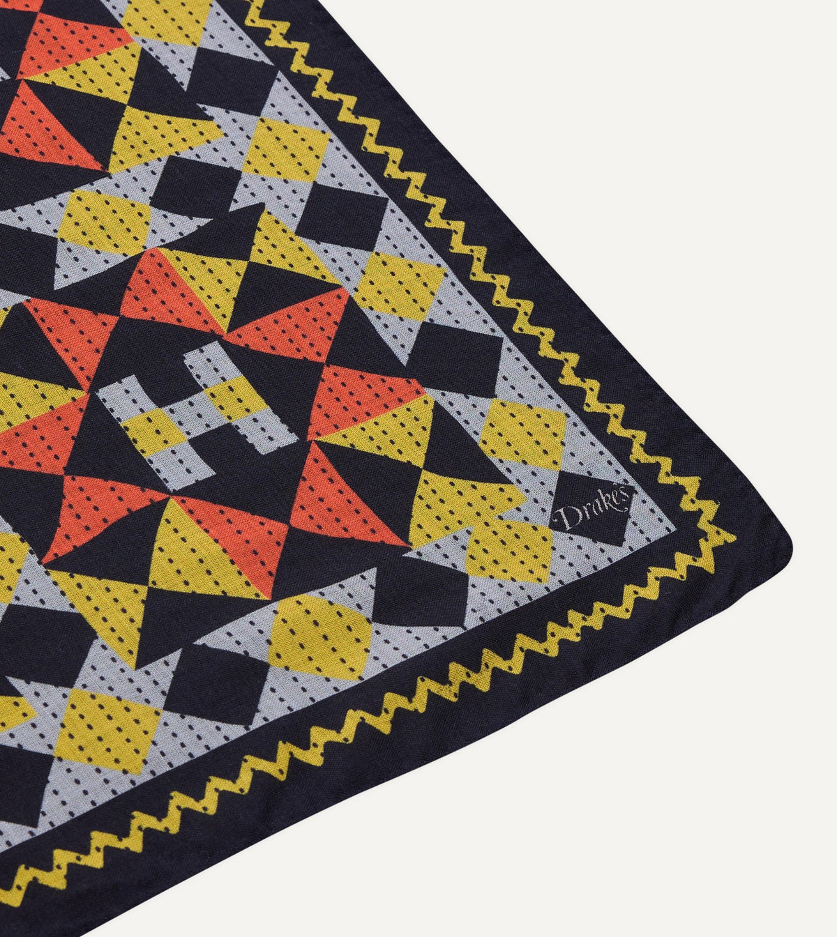 Drake's Navy Patchwork Print Wool-Silk Bandana
