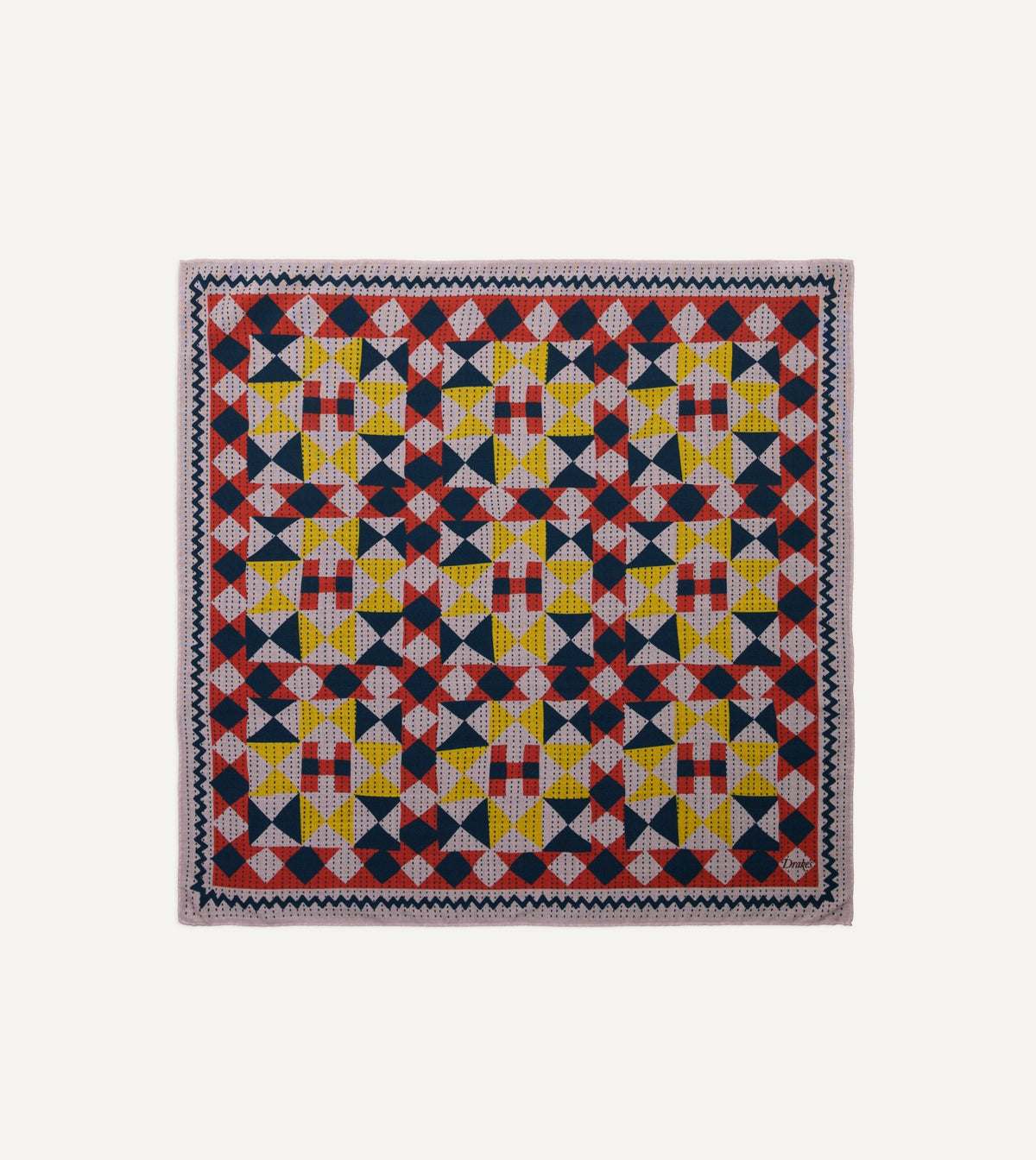 Drake's Pink Patchwork Print Wool-Silk Bandana
