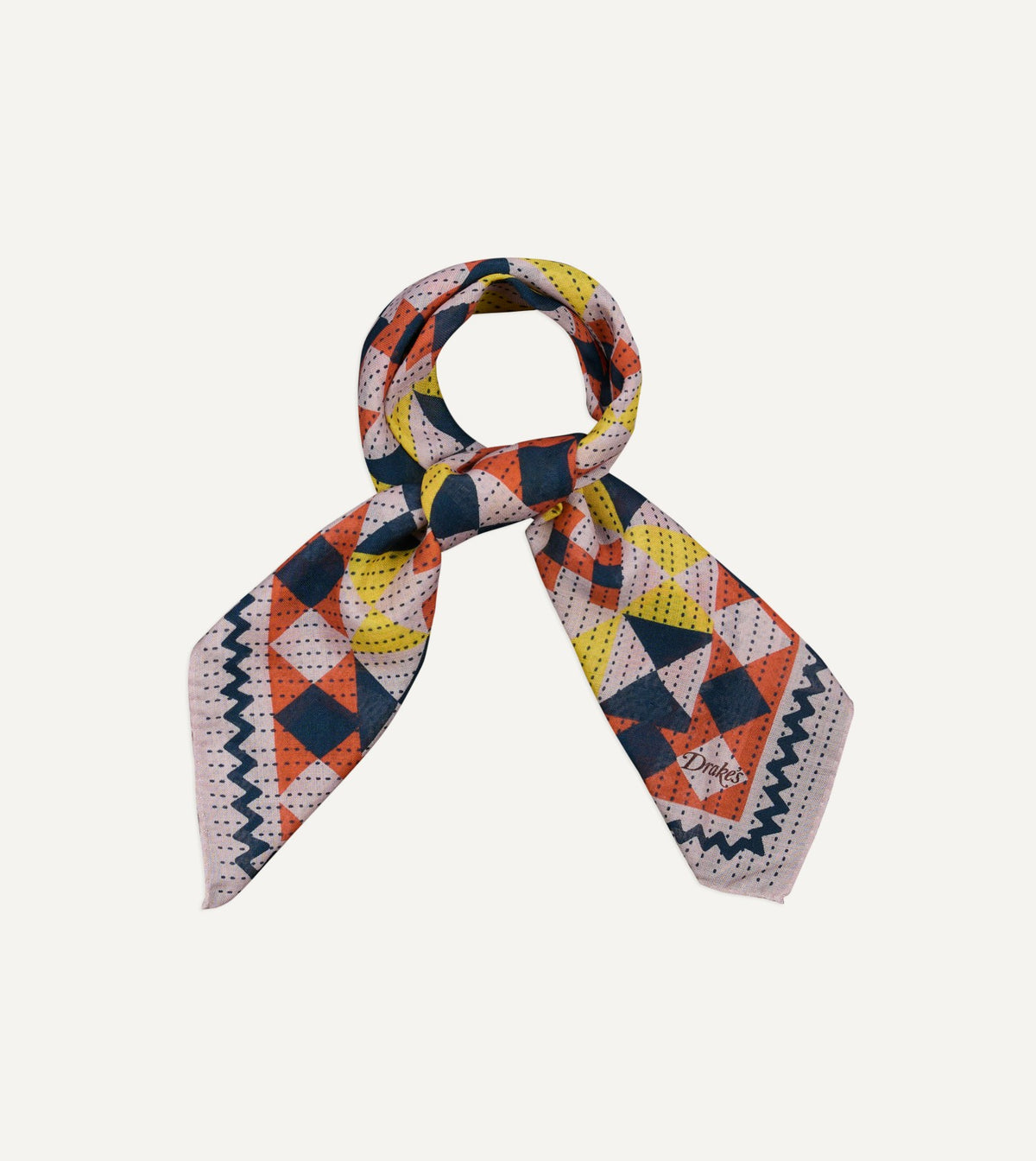 Drake's Pink Patchwork Print Wool-Silk Bandana