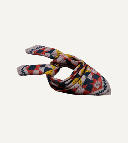 Drake's Pink Patchwork Print Wool-Silk Bandana
