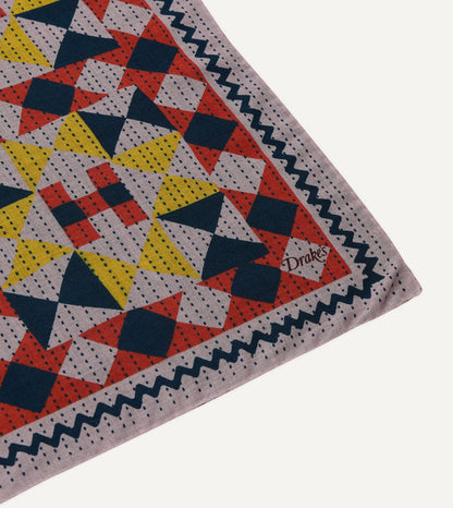 Drake's Pink Patchwork Print Wool-Silk Bandana