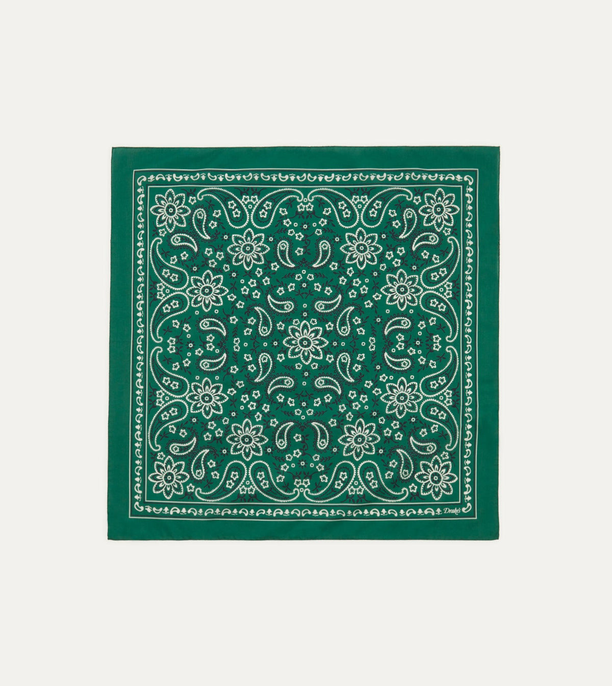 Drake's Green Paisley Print Cotton Bandana