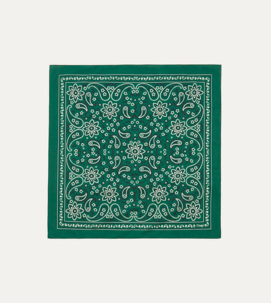 Drake's Green Paisley Print Cotton Bandana