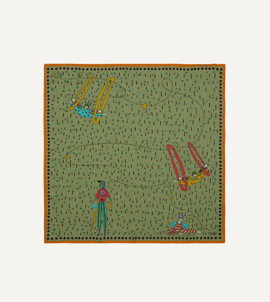 Drake's Olive Acrobat Print Wool-Silk Bandana
