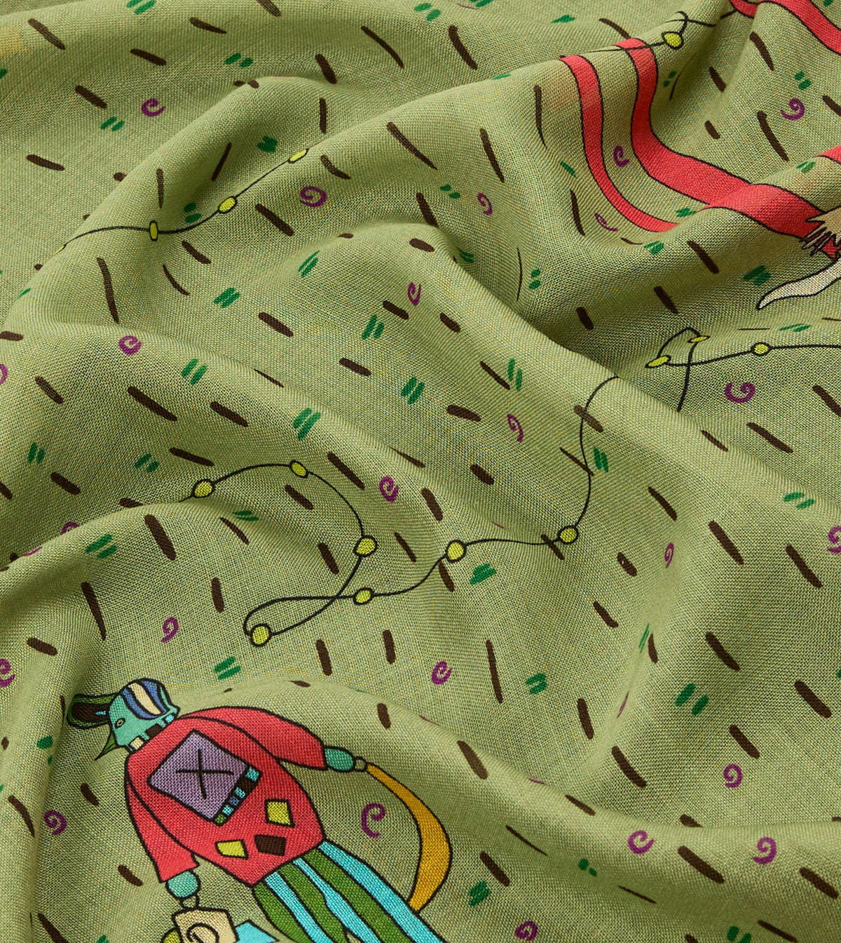 Drake's Olive Acrobat Print Wool-Silk Bandana