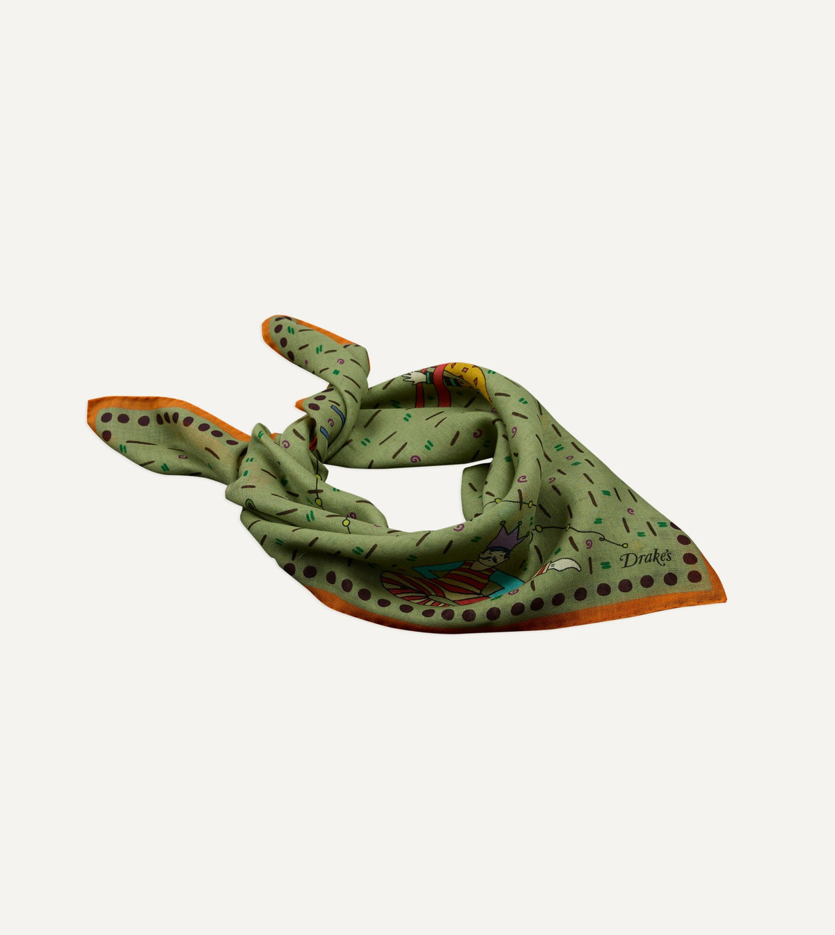 Drake's Olive Acrobat Print Wool-Silk Bandana