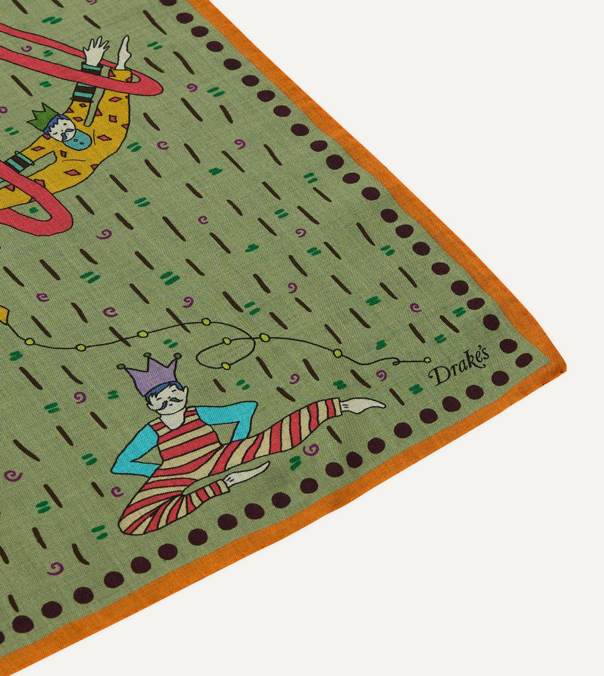 Drake's Olive Acrobat Print Wool-Silk Bandana