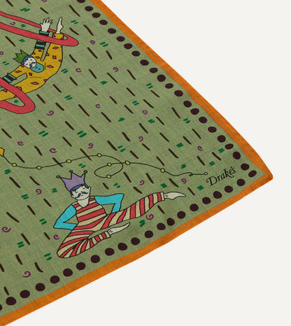 Drake's Olive Acrobat Print Wool-Silk Bandana