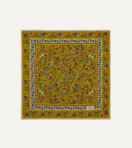 Drake's Yellow Tiger Garden Print Wool-Silk Bandana