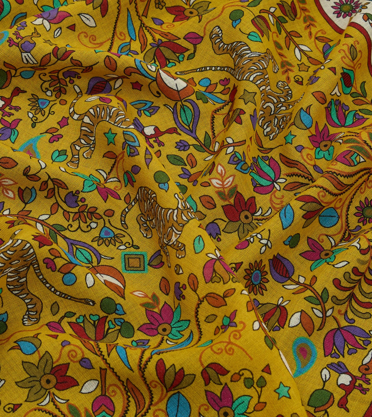 Drake's Yellow Tiger Garden Print Wool-Silk Bandana