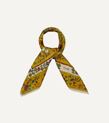 Drake's Yellow Tiger Garden Print Wool-Silk Bandana