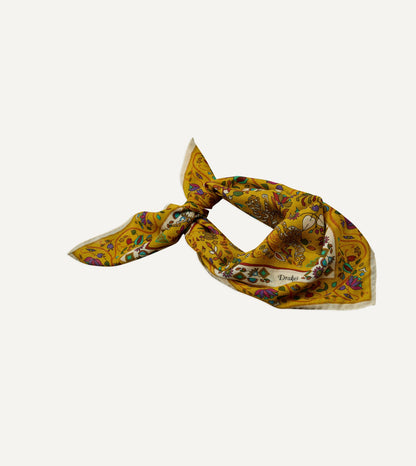 Drake's Yellow Tiger Garden Print Wool-Silk Bandana
