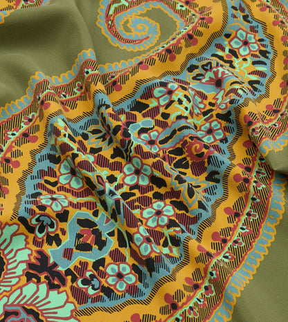 Drake's Olive Jumbo Paisley Print Silk Bandana