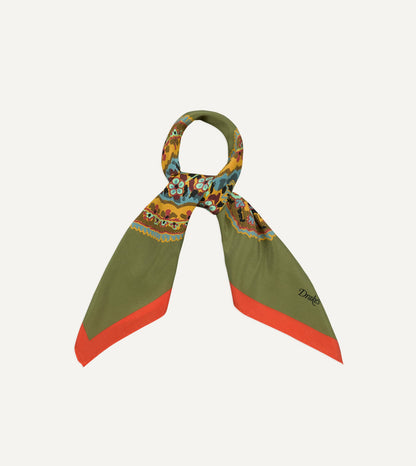 Drake's Olive Jumbo Paisley Print Silk Bandana