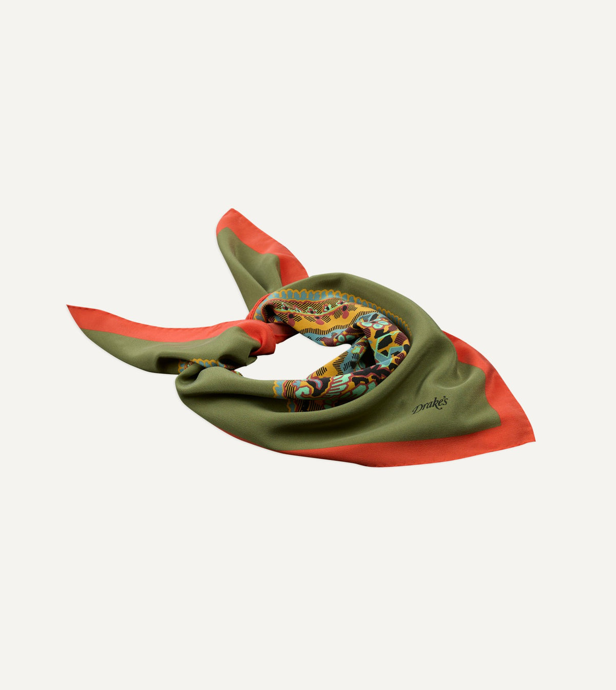 Drake's Olive Jumbo Paisley Print Silk Bandana
