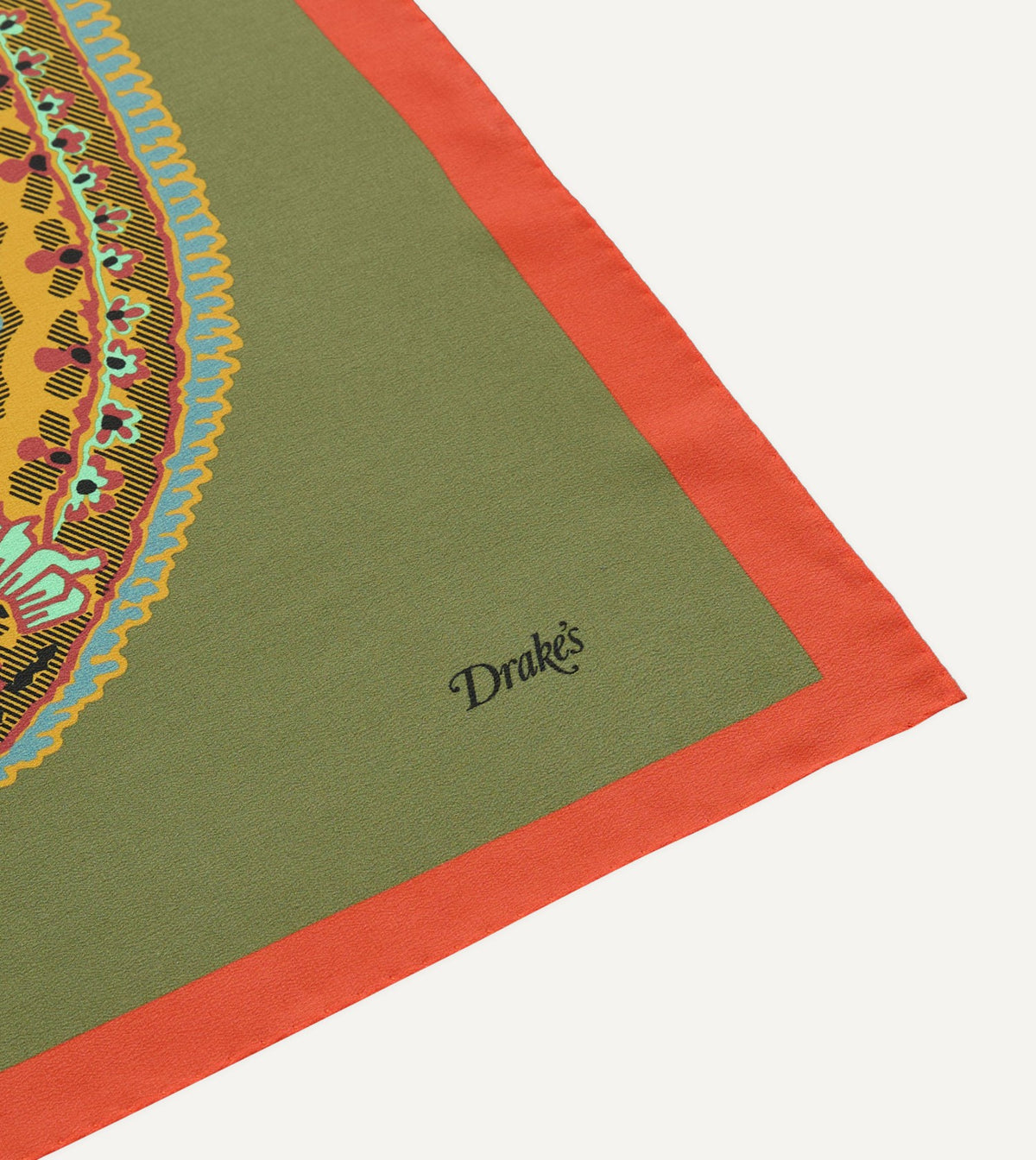 Drake's Olive Jumbo Paisley Print Silk Bandana