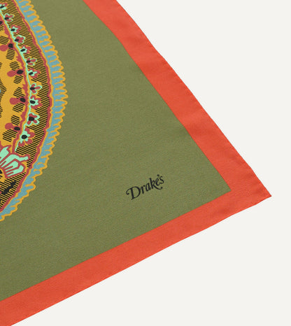 Drake's Olive Jumbo Paisley Print Silk Bandana
