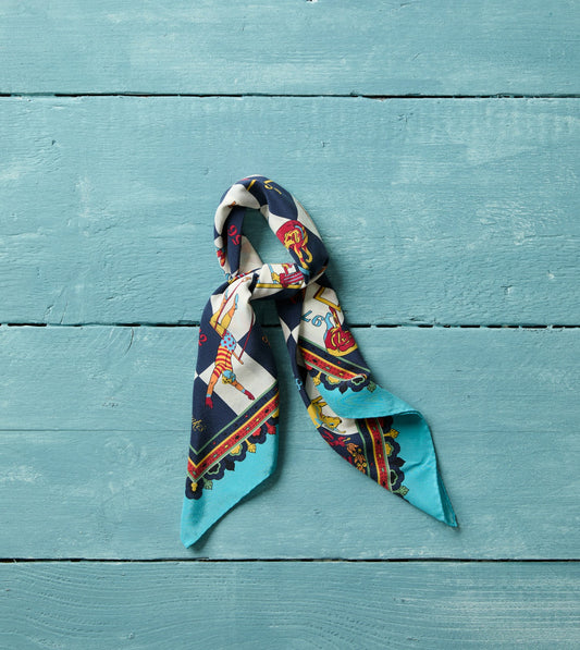 Drake's Blue Snakes and Ladders Print Silk Bandana