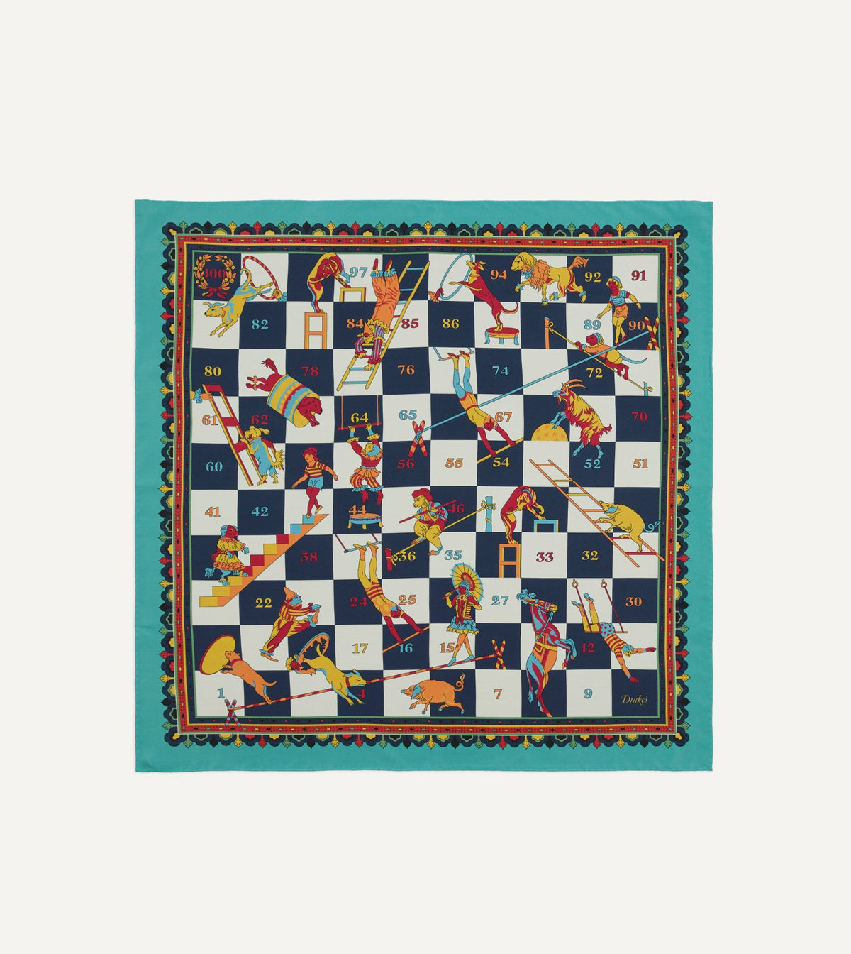 Drake's Blue Snakes and Ladders Print Silk Bandana