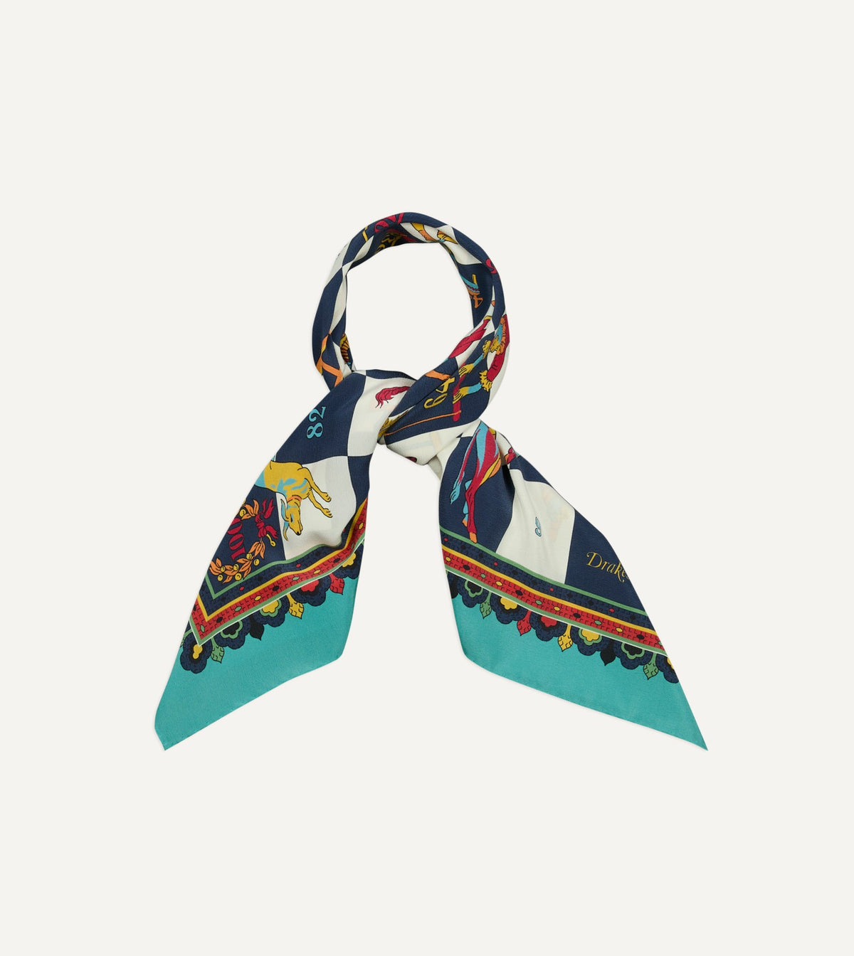 Drake's Blue Snakes and Ladders Print Silk Bandana