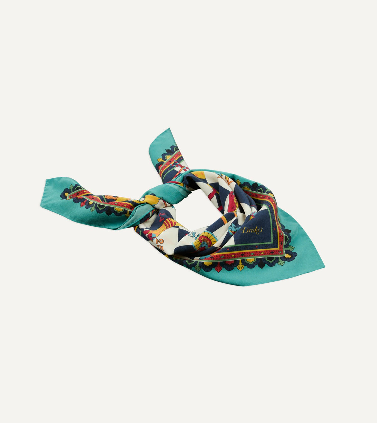 Drake's Blue Snakes and Ladders Print Silk Bandana